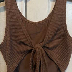 SHEIN Brown Knit Tie-Front Tank Top